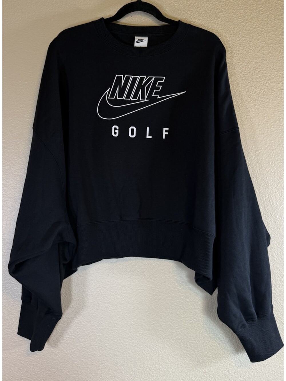 Nike Golf Womens XL Black Swoosh Logo Cropped Sweatshirt Oversized Pullover